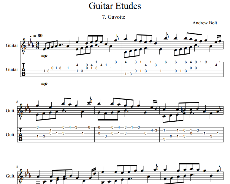 Andrew Bolt - Guitar Etudes No.7 Gavotte  tab